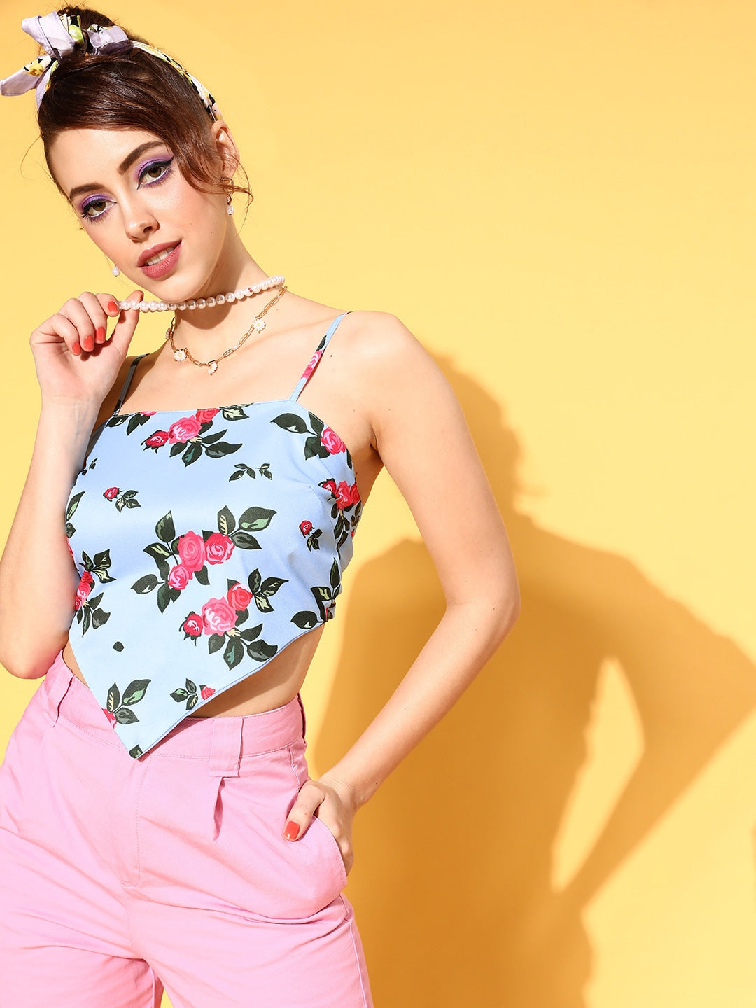 Women Stunning Blue Floral Scarf Top SASSAFRAS